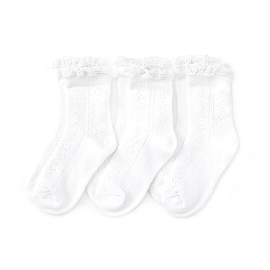 All White Fancy 3 Pack Midi Socks  - Doodlebug's Children's Boutique