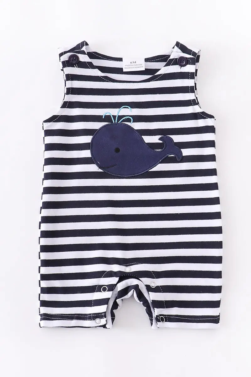 Striped Whale Romper  - Doodlebug's Children's Boutique