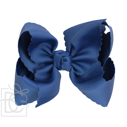 XL Scalloped Edge Bow in Denim Blue  - Doodlebug's Children's Boutique