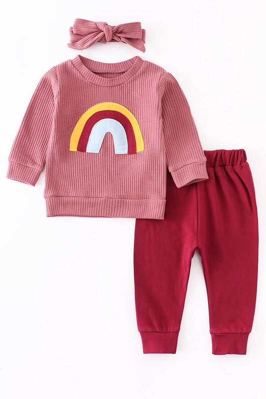 Maroon Rainbow Three Piece Set  - Doodlebug's Children's Boutique