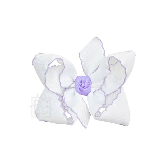 Large Crochet Edge Bow in White and Light Orchid  - Doodlebug's Children's Boutique