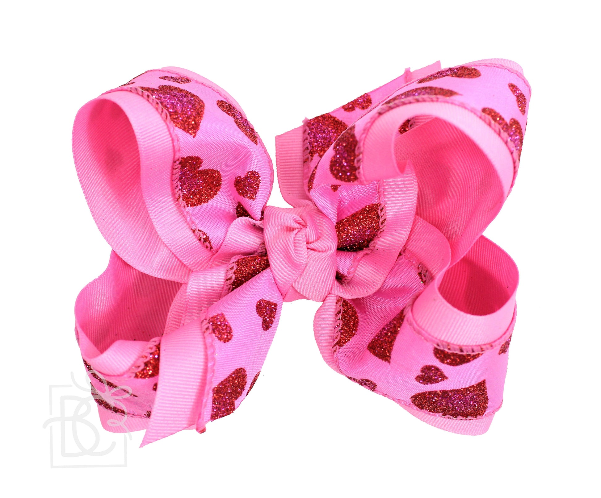 XL Glitter Heart Bow in Pink  - Doodlebug's Children's Boutique