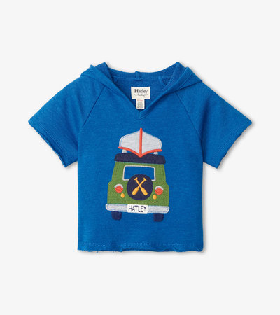 Blue Melange Short Sleeve Pullover Hoodie  - Doodlebug's Children's Boutique