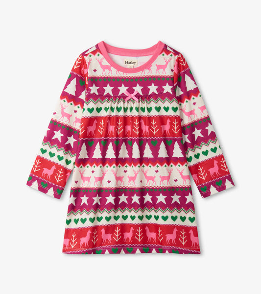 Holiday Fair Isle Long Sleeve Nightdress  - Doodlebug's Children's Boutique
