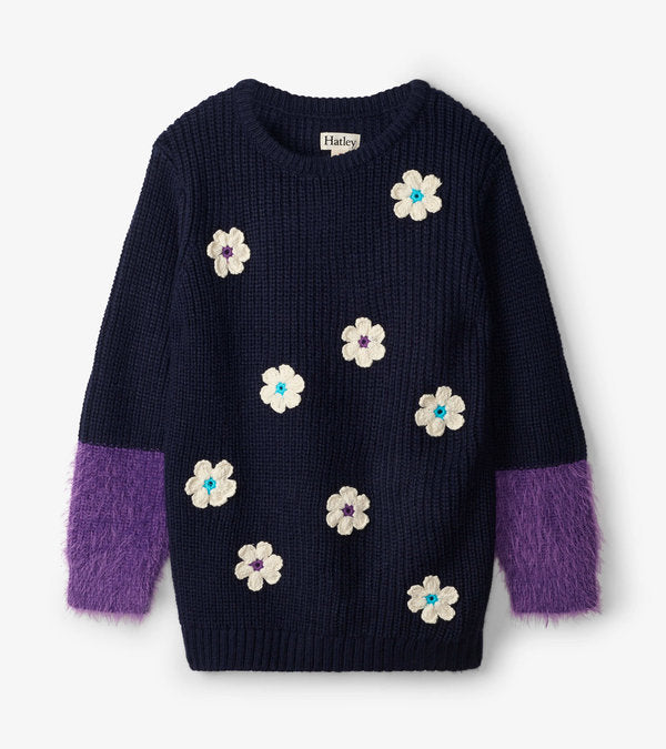 Pop Flowers Puffy Sleeve Sweater  - Doodlebug's Children's Boutique