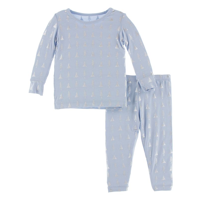 Print Long Sleeve Pajama Set in Frost Silver Trees  - Doodlebug's Children's Boutique