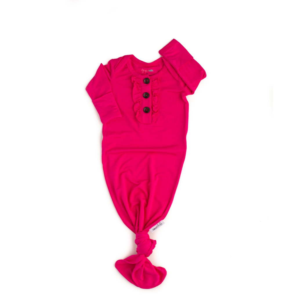 Penelope Knotted Ruffle Button Gown Newborn - Doodlebug's Children's Boutique