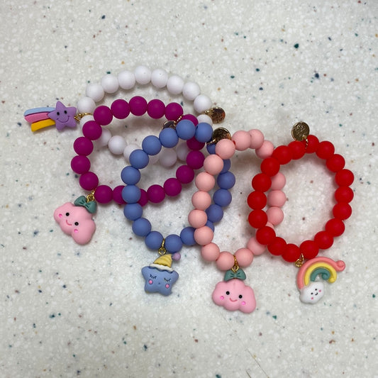 Silicone Bead Stretch Bracelet With Charm - Doodlebug's Children's Boutique