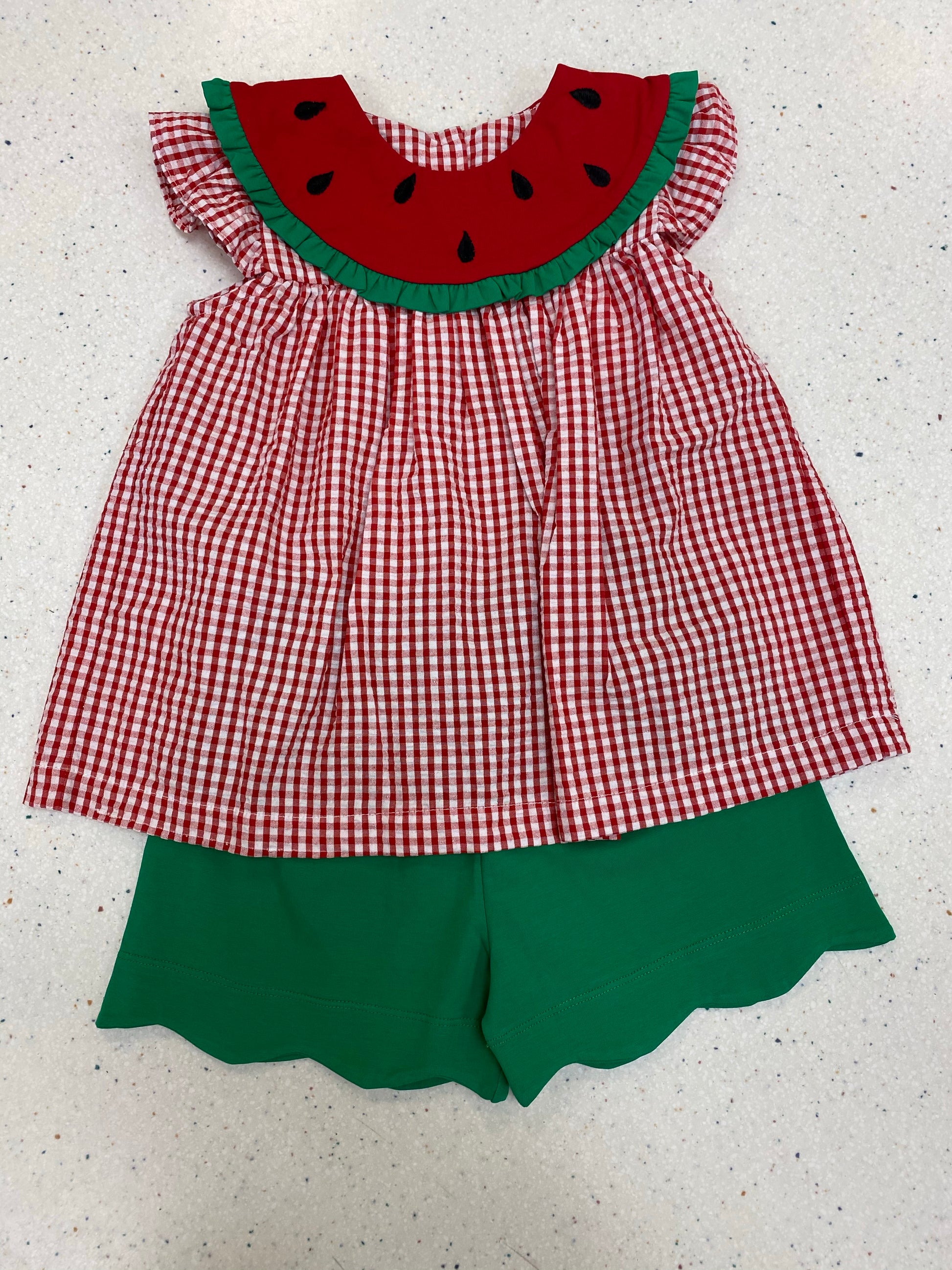 Watermelon Scalloped Short Set  - Doodlebug's Children's Boutique
