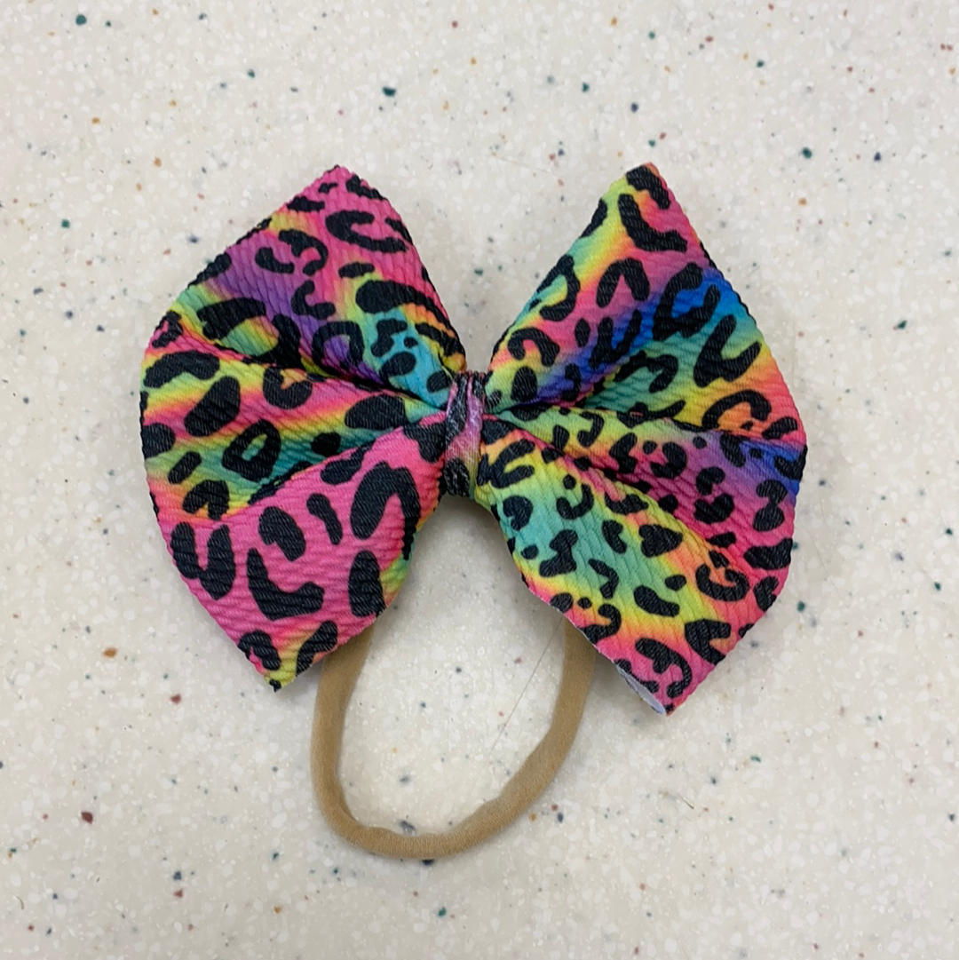 Neon Leopard Bow on Nylon  - Doodlebug's Children's Boutique