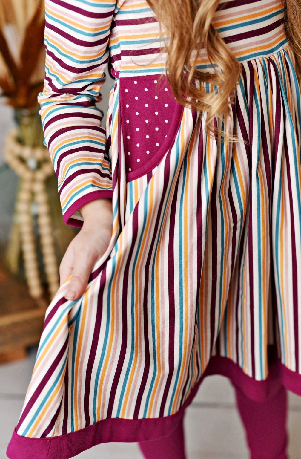 Mulberry Stripe Pocket Dress with Legging and Headband  - Doodlebug's Children's Boutique