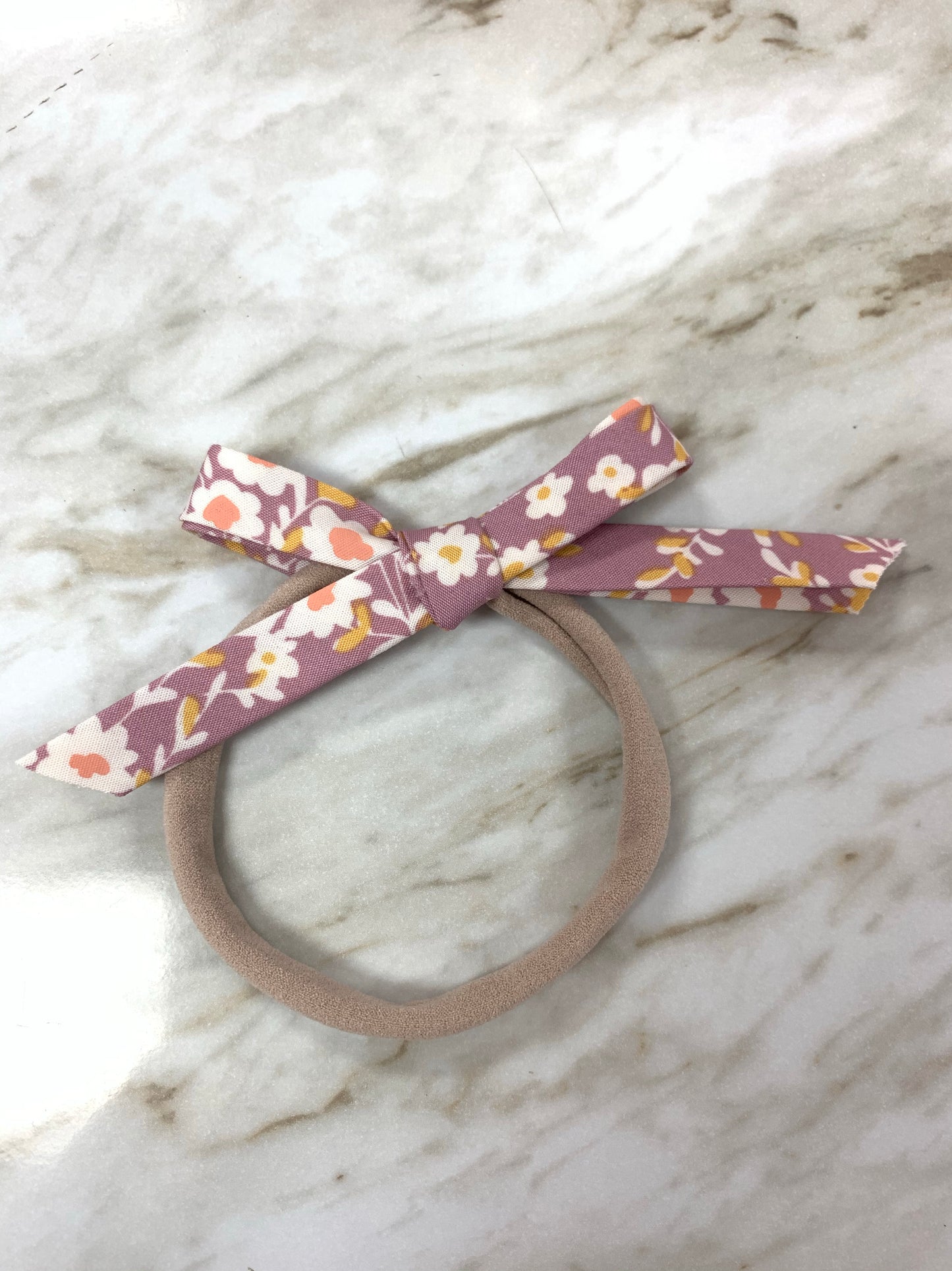 Hand Tied Bow on Nylon in Purple Floral  - Doodlebug's Children's Boutique