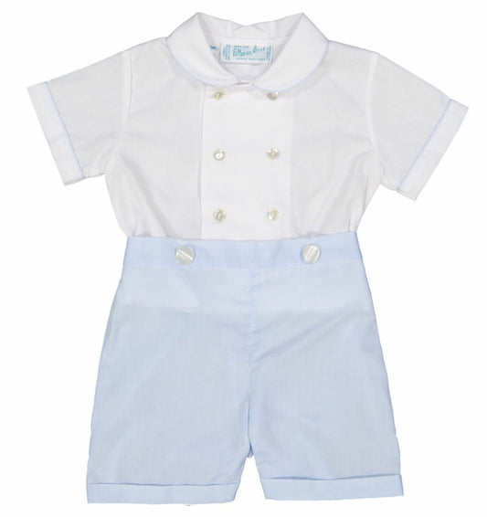 Double Breasted Bobby Suit in White and Blue  - Doodlebug's Children's Boutique