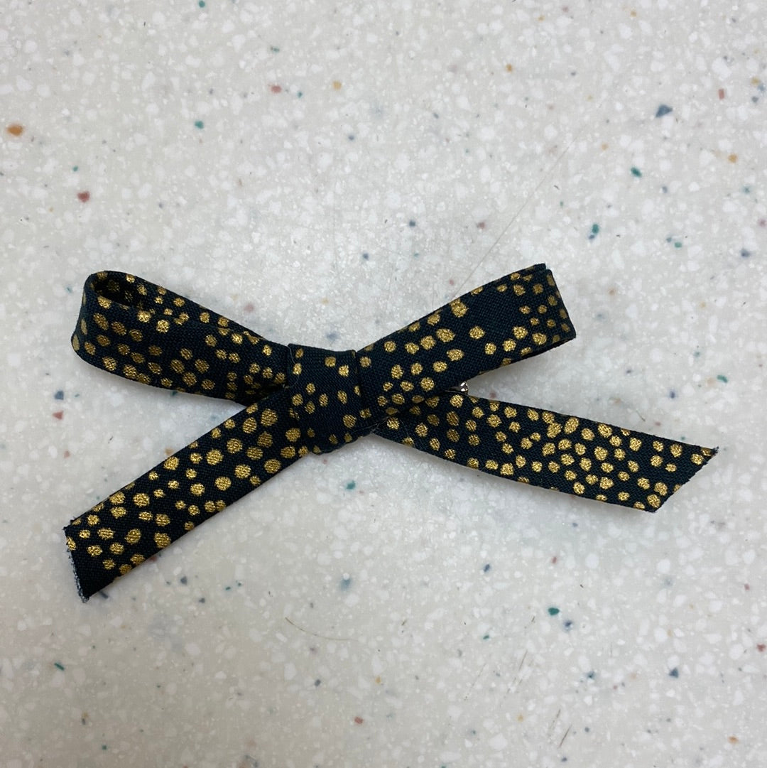 Print Hand Tied Hair Clip Gold Dots - Doodlebug's Children's Boutique