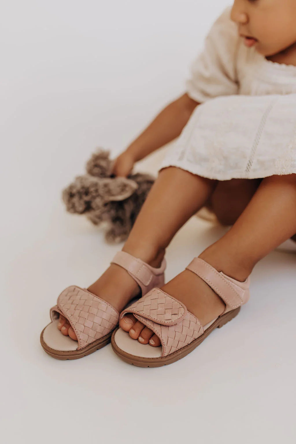 Leather Woven Sandal in Rose Cloud  - Doodlebug's Children's Boutique