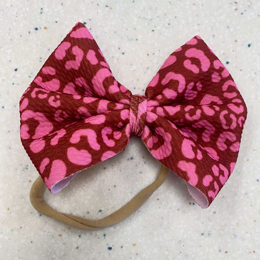 Pink Leopard Bow on Nylon  - Doodlebug's Children's Boutique