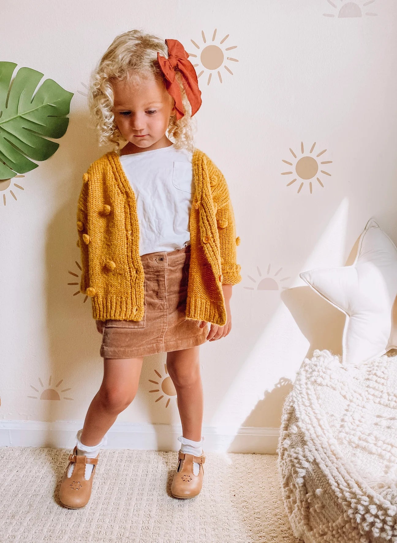 Leather Petal T-Bar in Aged Camel  - Doodlebug's Children's Boutique