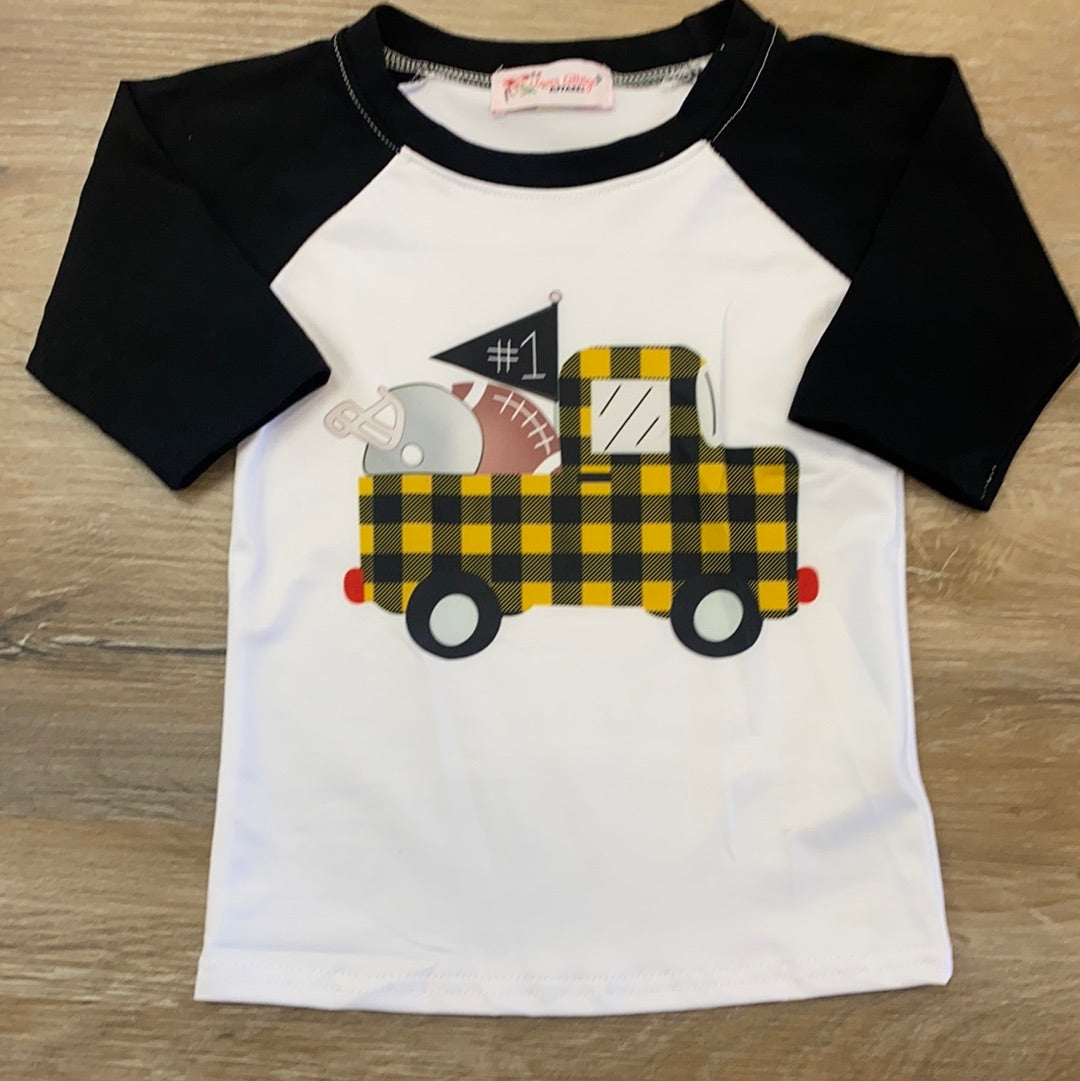 Black and Gold Football Truck Raglan  - Doodlebug's Children's Boutique