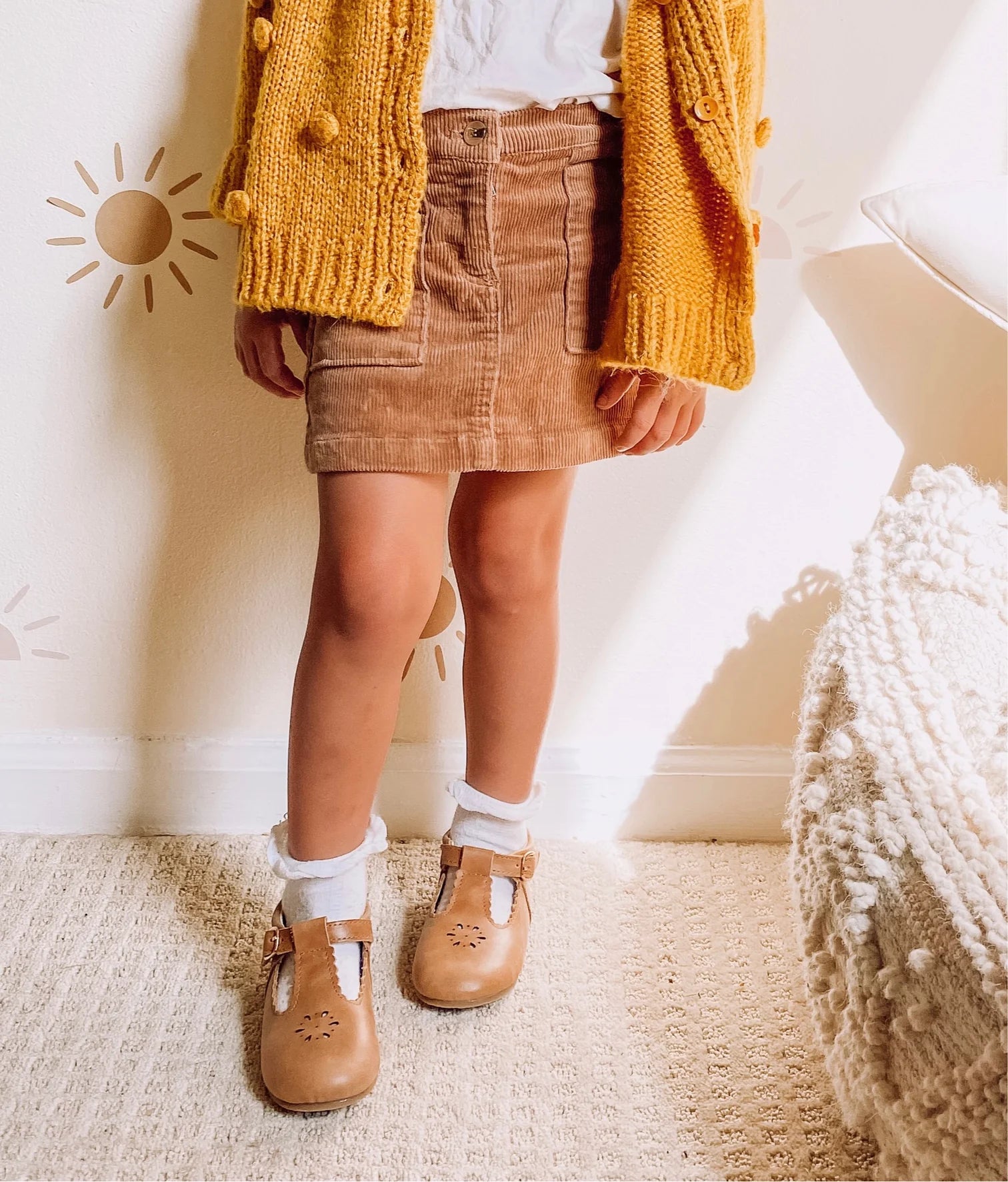 Leather Petal T-Bar in Aged Camel  - Doodlebug's Children's Boutique