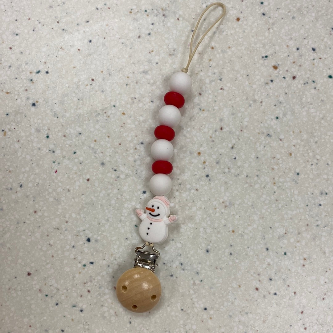 Snowman Teething Bead Paci Clip in Assorted Colors  - Doodlebug's Children's Boutique