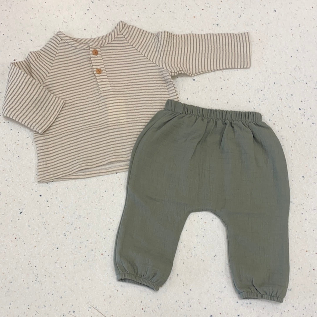 Zion Shirt and Woven Pant Set in Basil Stripe  - Doodlebug's Children's Boutique