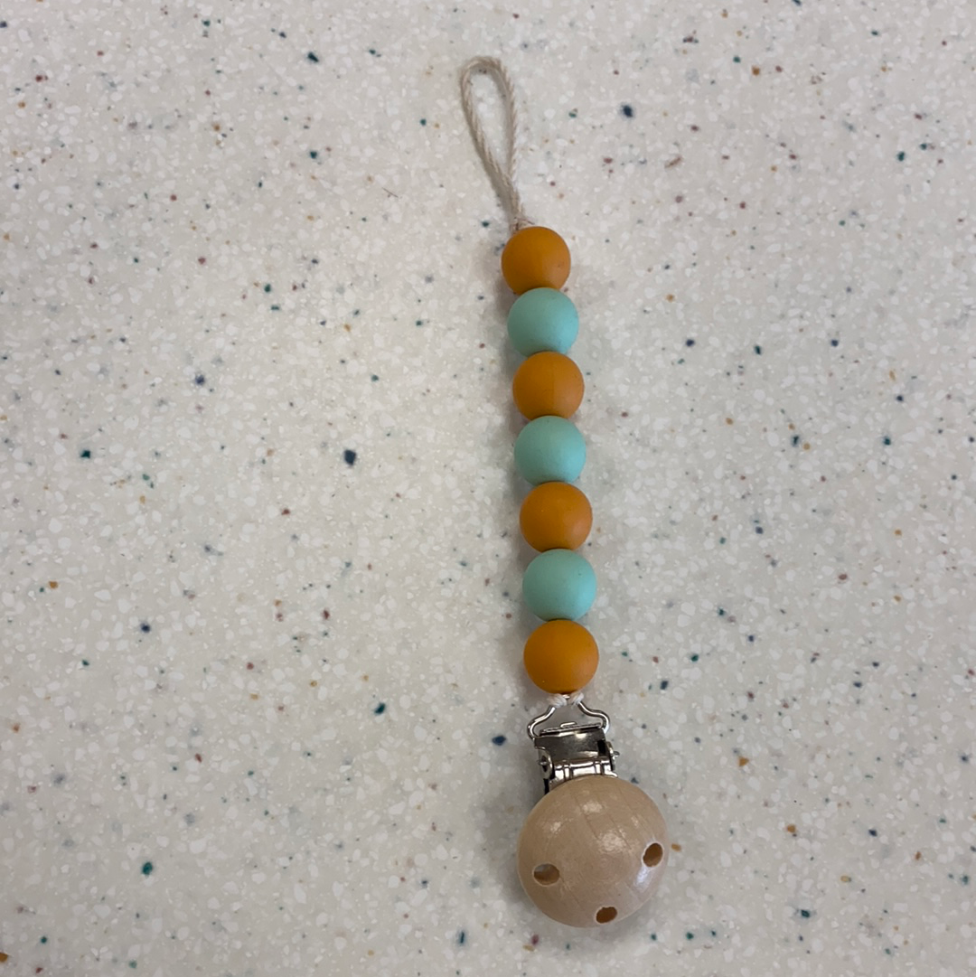 Teething Bead Paci Clip in Mint and Orange  - Doodlebug's Children's Boutique