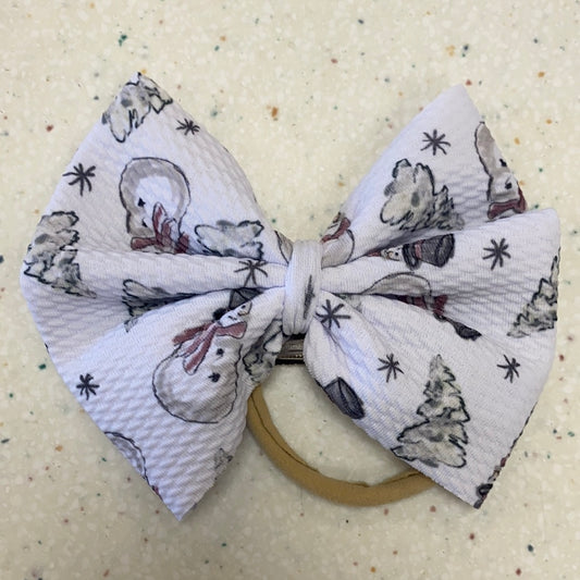 White Snowman Bow on Nylon  - Doodlebug's Children's Boutique