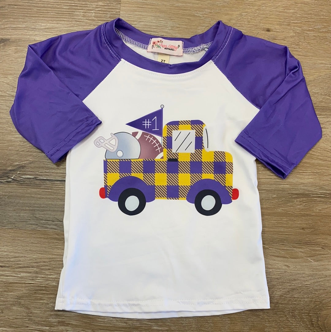 Purple and Gold Football Truck Raglan  - Doodlebug's Children's Boutique