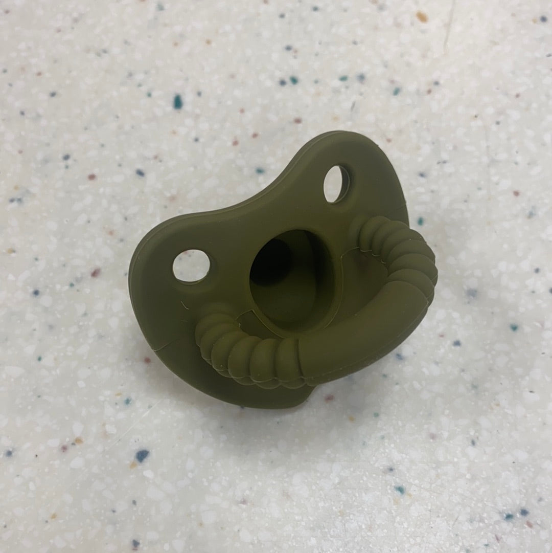 Round Sili Soother in Olive Martini  - Doodlebug's Children's Boutique
