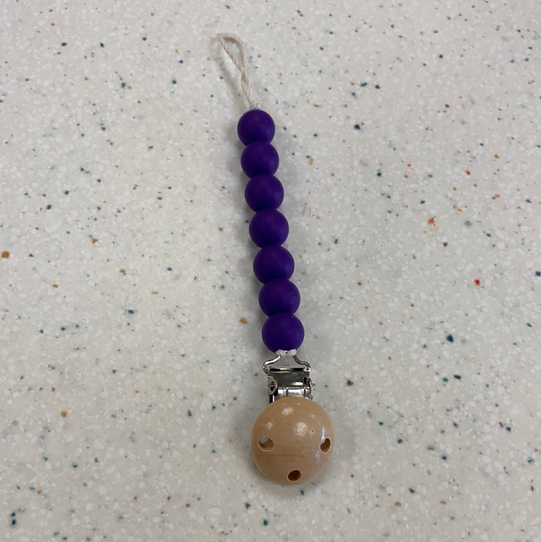 Teething Bead Paci Clip in Purple  - Doodlebug's Children's Boutique