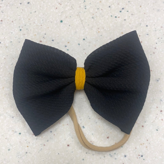 Black and Gold Bow on Nylon  - Doodlebug's Children's Boutique
