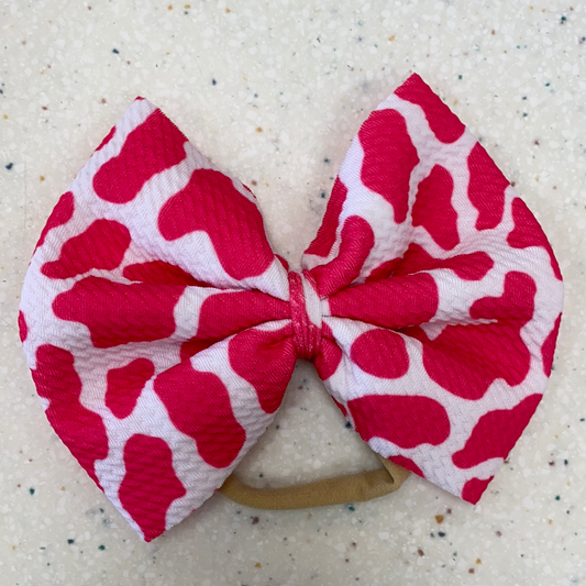 Pink Cow Print Bow on Nylon  - Doodlebug's Children's Boutique