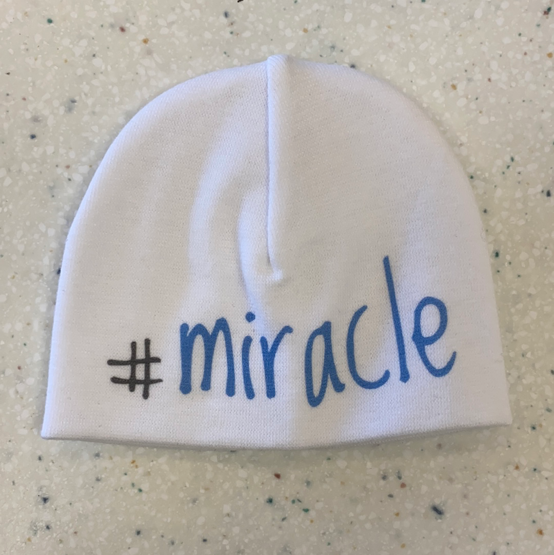 Miracle Preemie Hat in White and Blue  - Doodlebug's Children's Boutique