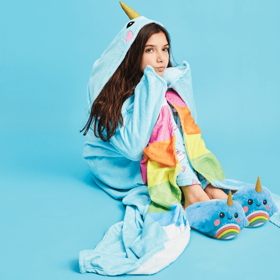 Rainbow Narwhal Hooded Blanket  - Doodlebug's Children's Boutique