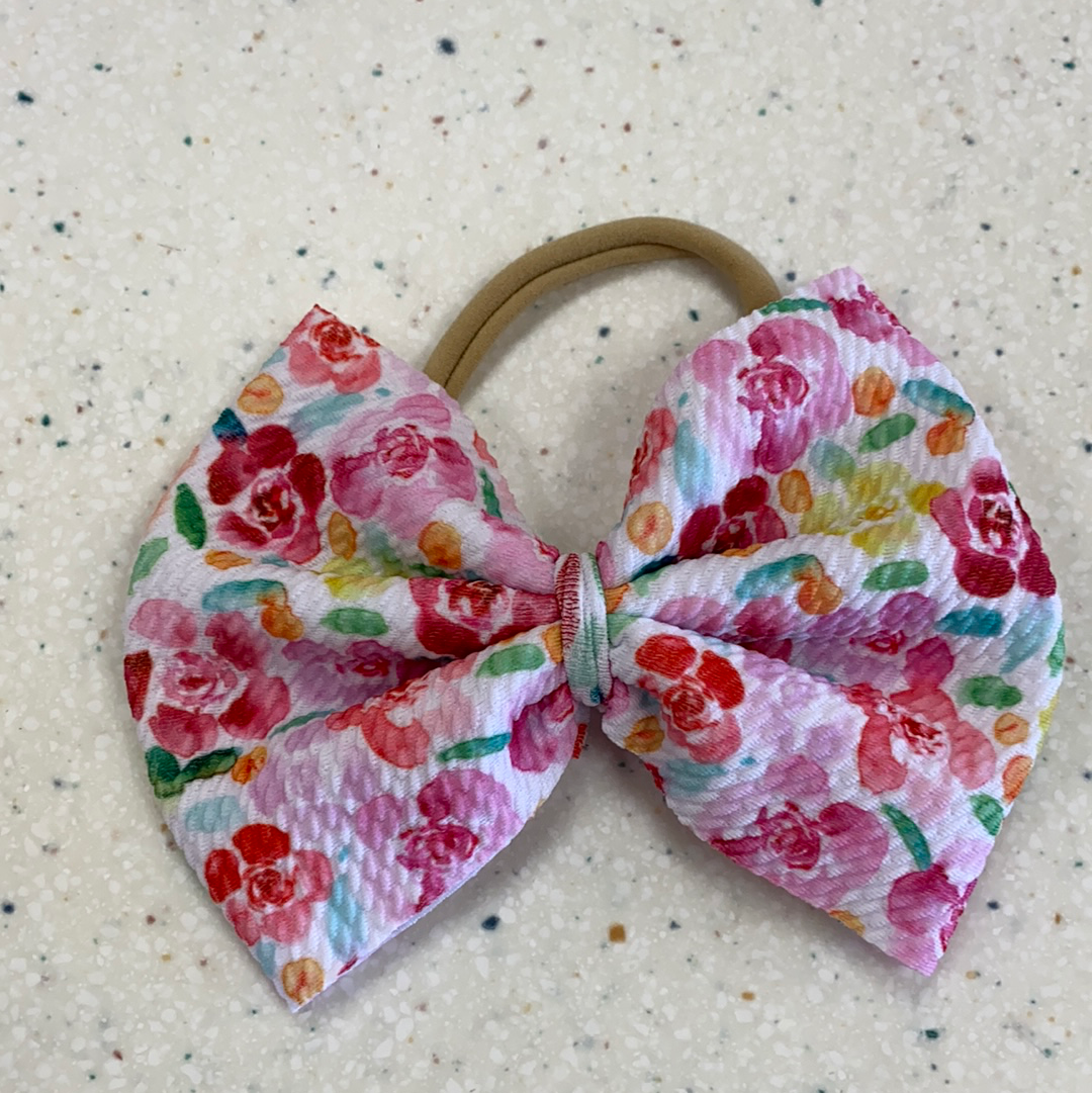 Watercolor Floral Bow on Nylon  - Doodlebug's Children's Boutique