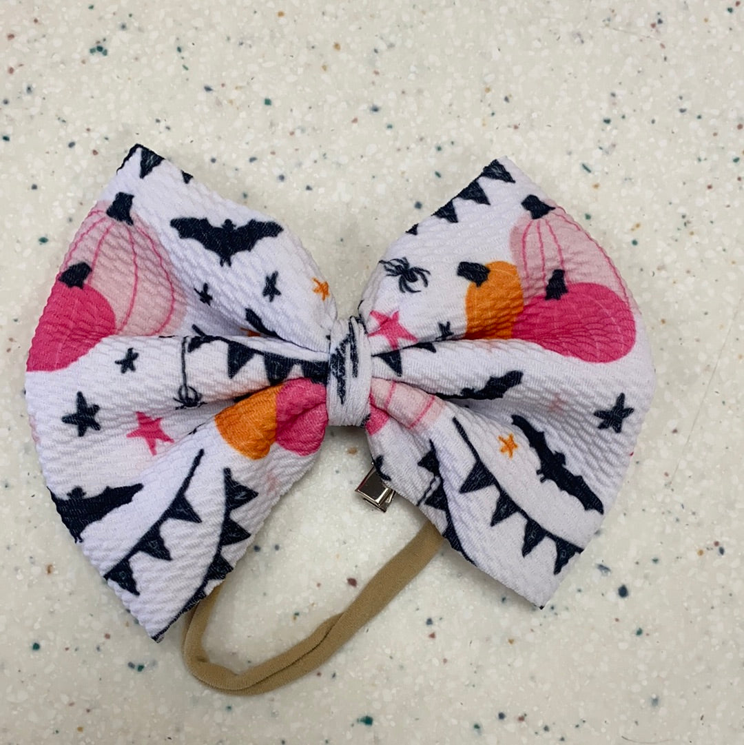 Hot Pink Pumpkin Bow on Nylon  - Doodlebug's Children's Boutique