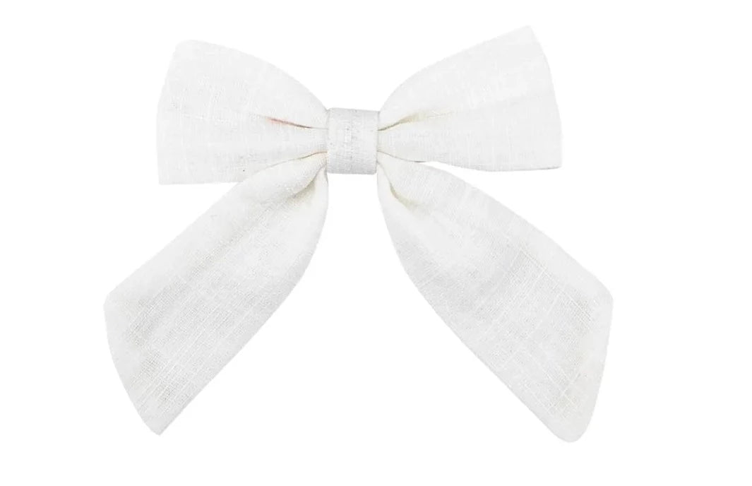Off White Hand Tied Bow on Clip  - Doodlebug's Children's Boutique