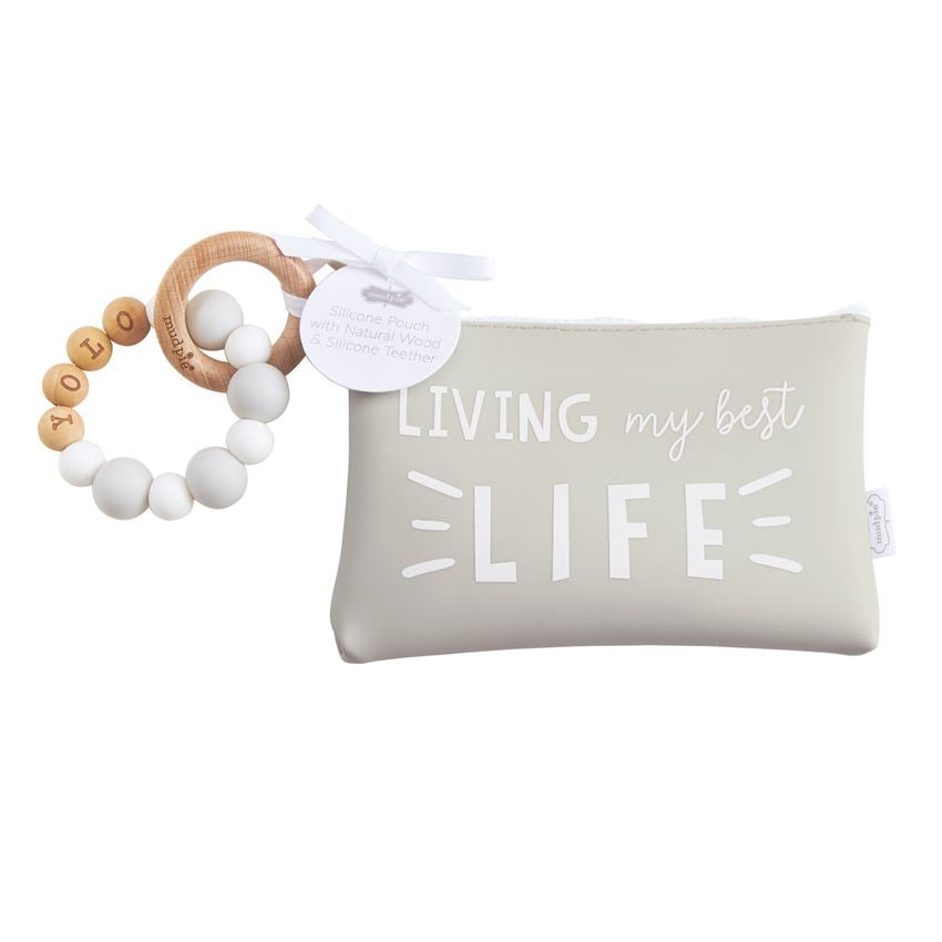 Gray Silicone Teether Pouch Set Living My Best Life  - Doodlebug's Children's Boutique