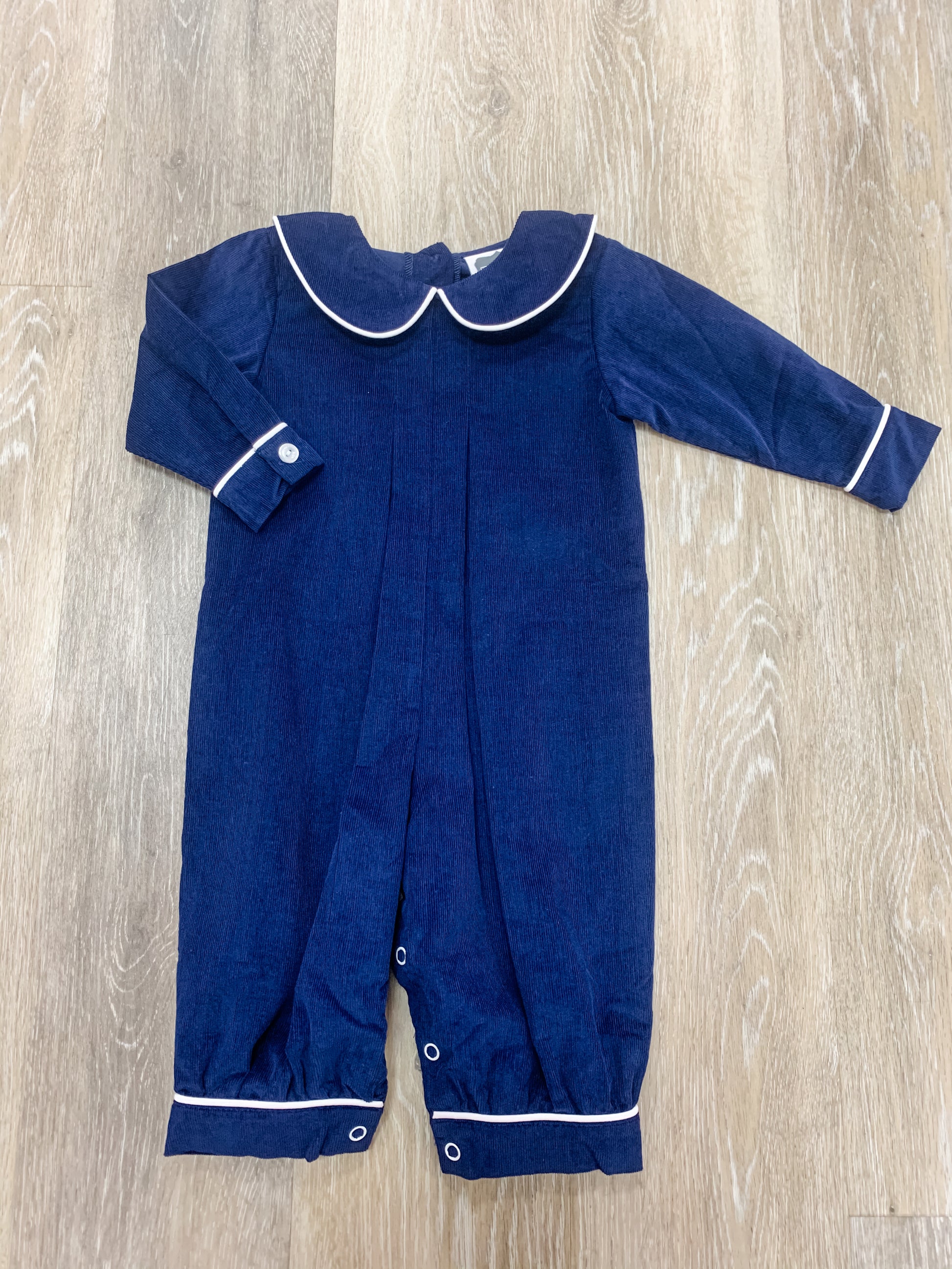 Navy Cord Pleated Bubble  - Doodlebug's Children's Boutique