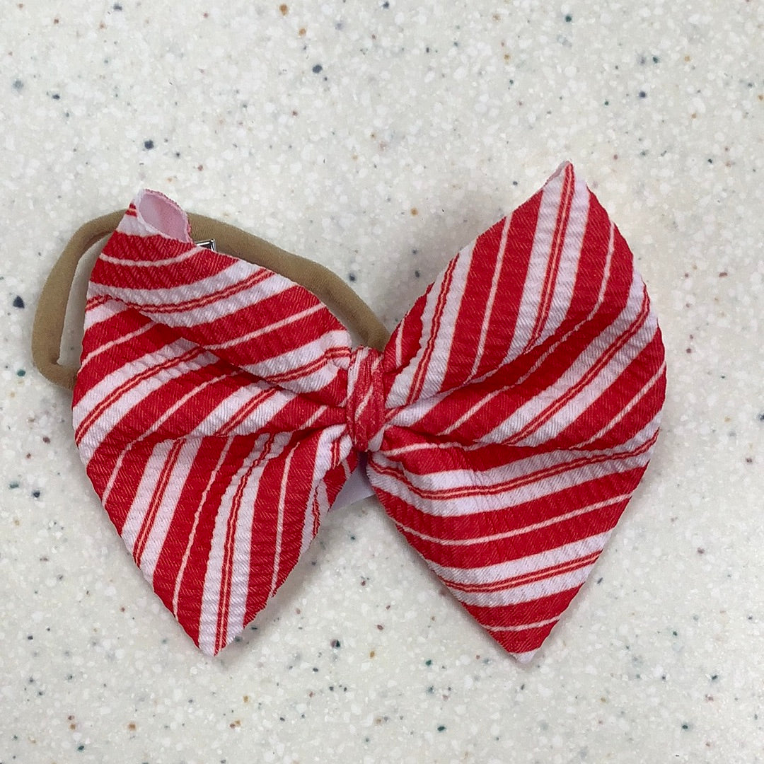 Candy Cane Stripe Bow on Nylon  - Doodlebug's Children's Boutique