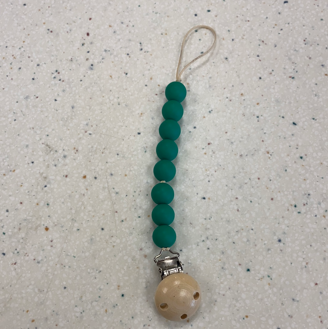 Teething Bead Paci Clip in Emerald  - Doodlebug's Children's Boutique