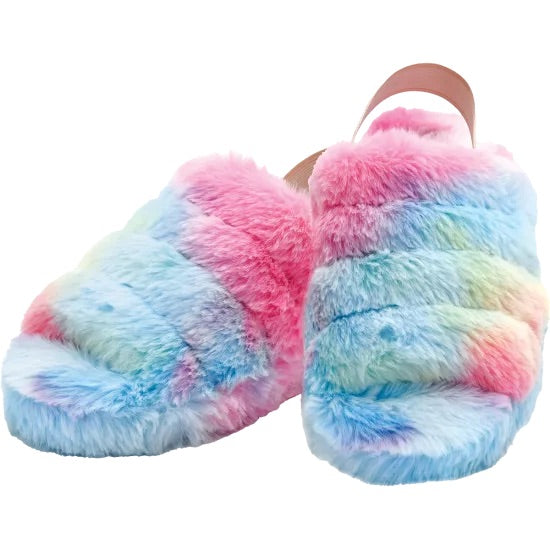 Rainbow Furry Slippers  - Doodlebug's Children's Boutique