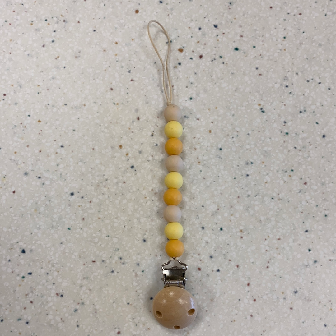 Teething Bead Paci Clip in Natural Sunshine  - Doodlebug's Children's Boutique