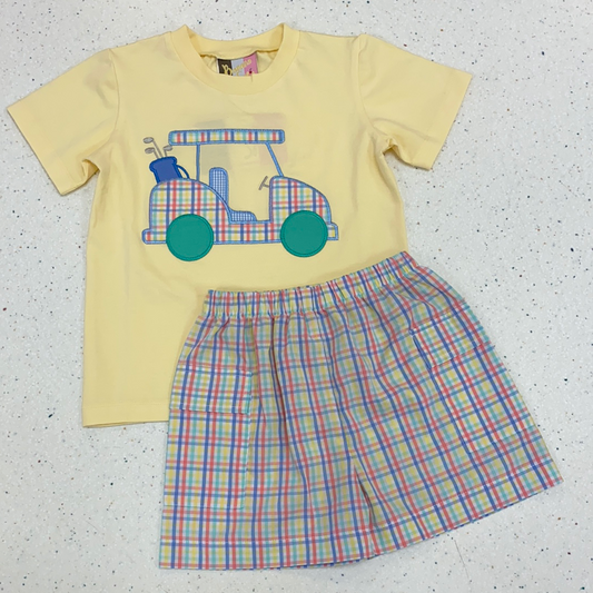 Golf Cart Applique Boys Short Set  - Doodlebug's Children's Boutique