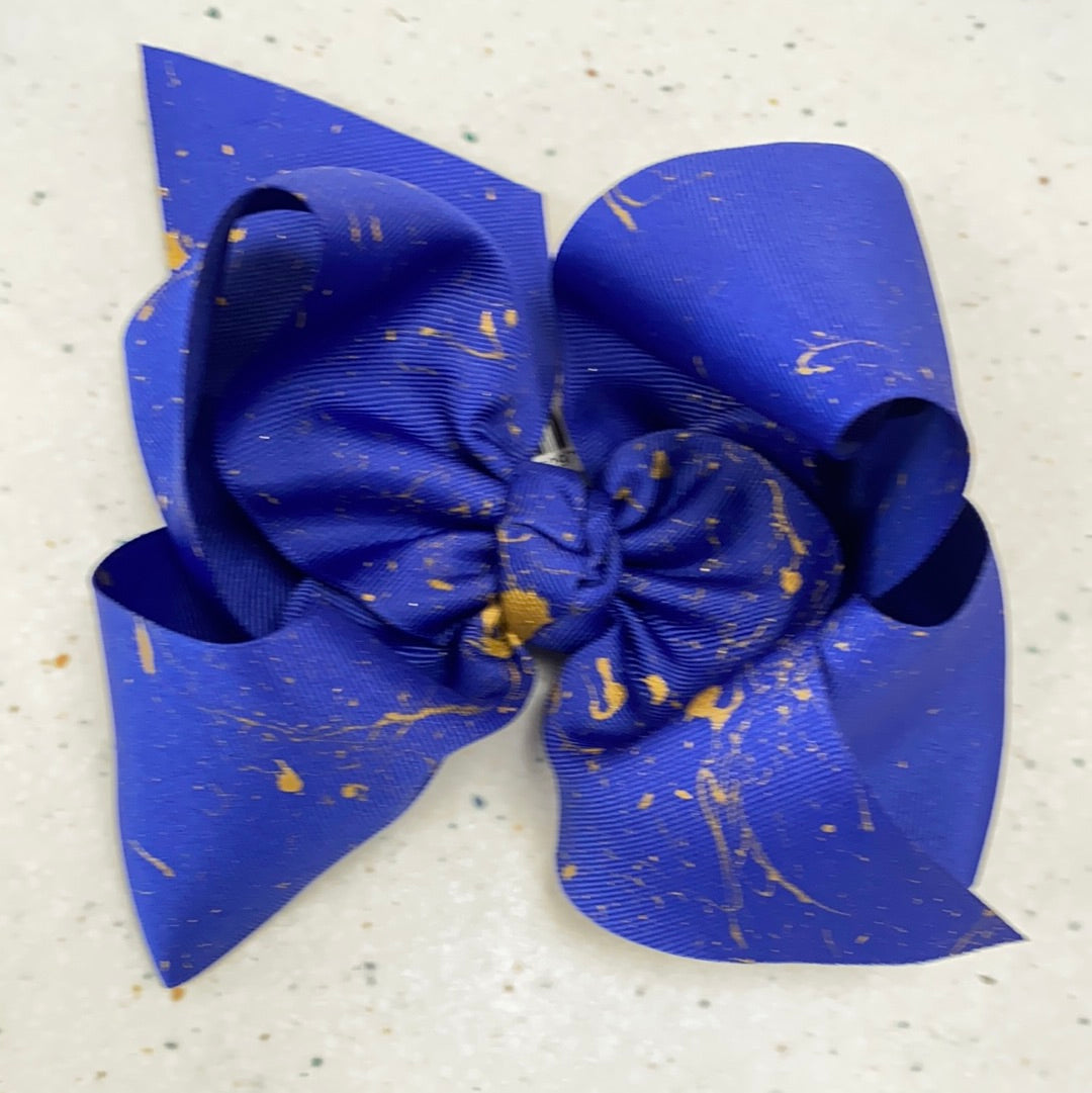 Blue and Gold Splatter Paint Bow  - Doodlebug's Children's Boutique