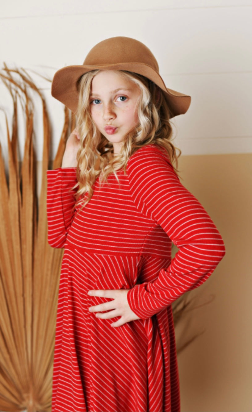 Red Stripe Ribbed Knit Dress  - Doodlebug's Children's Boutique