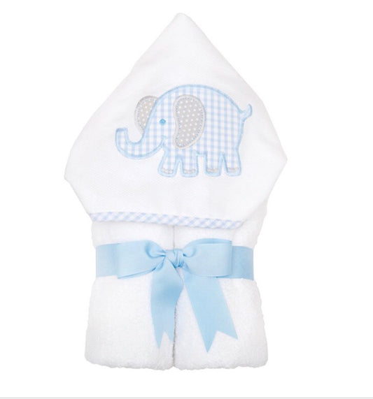 Blue Elephant Everykid Hooded Towel with Appliqué Blue Elephant - Doodlebug's Children's Boutique
