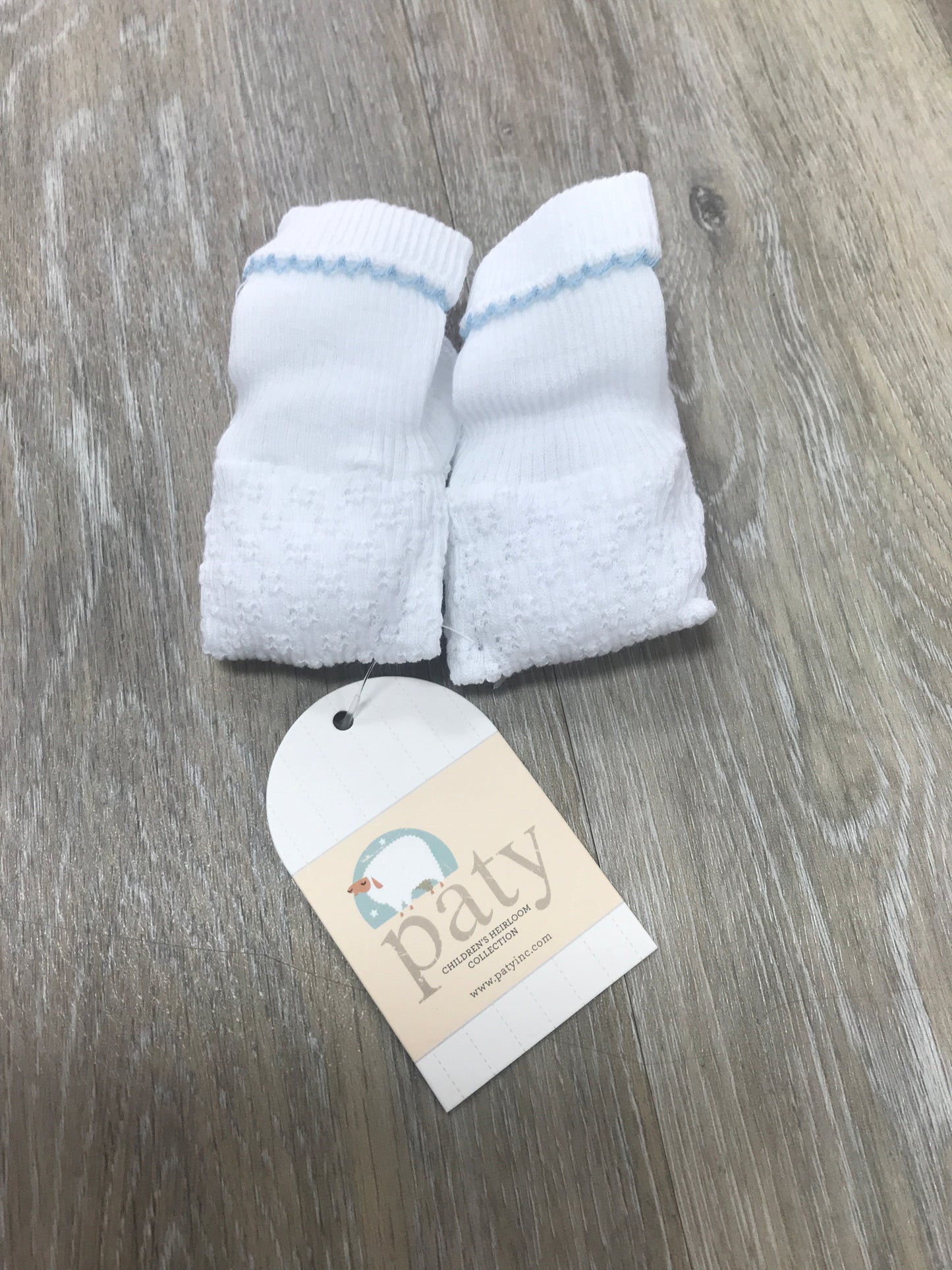 White Booties with Blue Trim  - Doodlebug's Children's Boutique