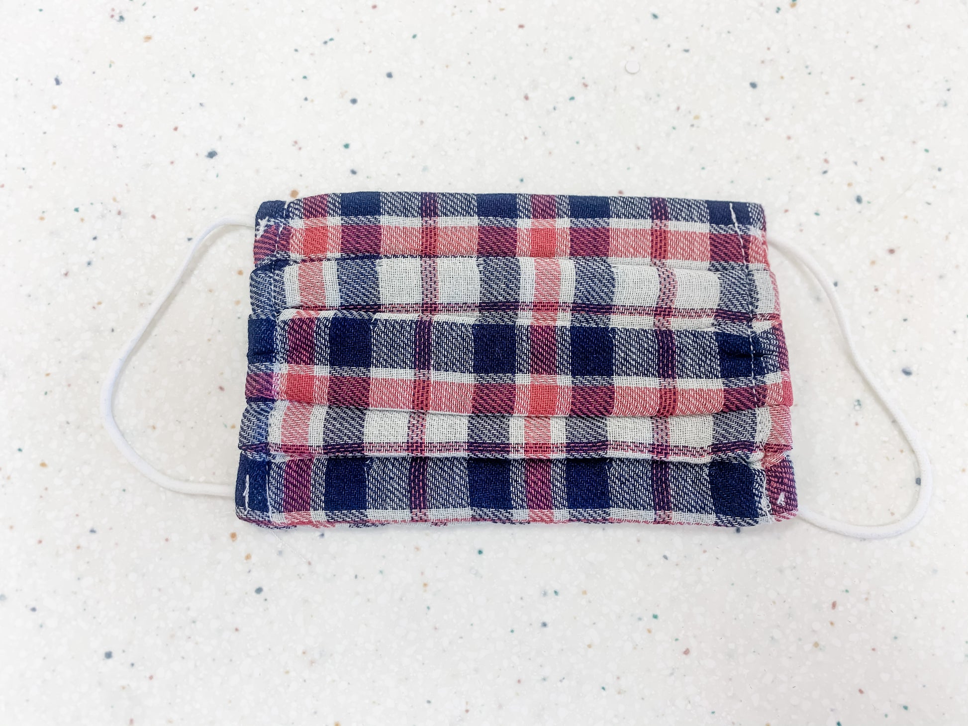 Navy and Red Plaid Face Mask  - Doodlebug's Children's Boutique