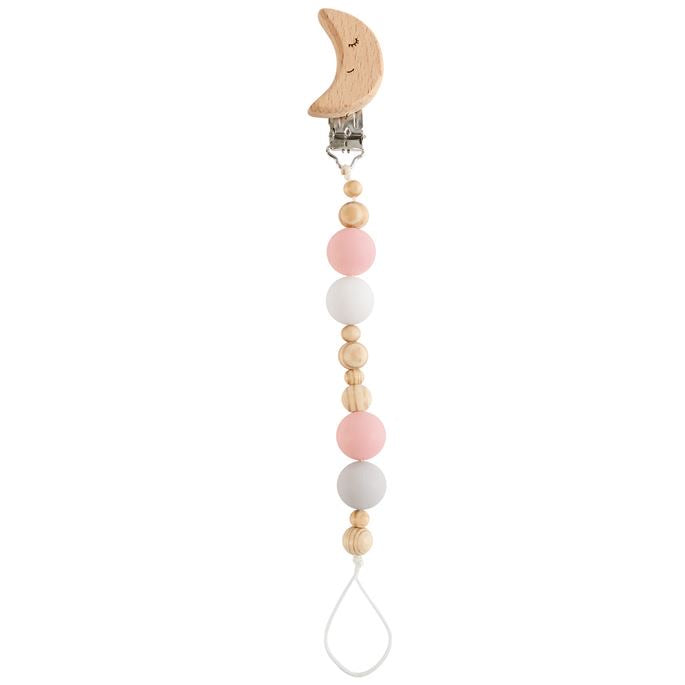 Pink Moon Wood and Silicone Bead Pacy Clip  - Doodlebug's Children's Boutique